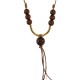 Necklace with Brown Wooden Beads & Metal Gold Bar