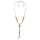 Collier avec Perles en Bois Écru et Barre en Métal Argenté