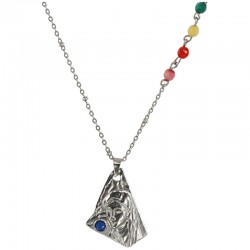 Collier avec Madone en Métal avec Émail Bleu et Perles de Verre