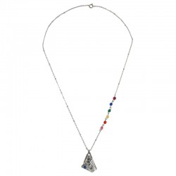 Collar con Virgen María de metal esmaltada en azul y cuentas de cristal