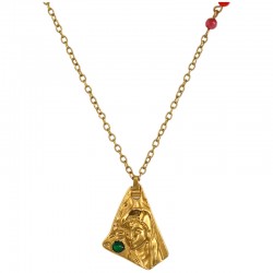 Necklace with Metal Madonna with Green Enamel & Glass Beads