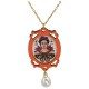Collar con Marco de Madera Naranja de Frida Kahlo y Perla