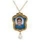 Necklace with Gold Wooden Frida Kahlo Frame & Pearl