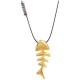 Necklace with Gold Metal Fishbone Pendant on Black Cord