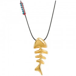Collar con colgante de espina de pescado de metal dorado en cordón negro