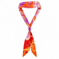 Modern Orange Scarf Necklace with Ceramic Tube