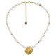 Collier avec Perles et Disque Texturé en Or