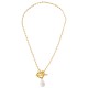 Necklace with Heart-Shaped T-Bar Clasp & Pearl Charm