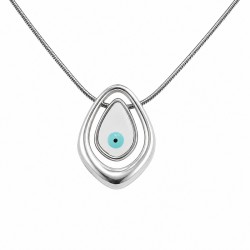 Silver Necklace with Asymmetric Drop & Enamel Evil Eye