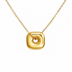 Gold Minimal Necklace with 3D Square Charm