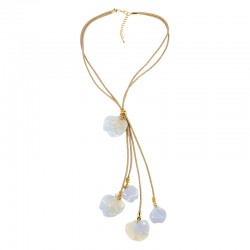 Necklace with Twisted Beige Cord & Hanging Acrylic Leaves