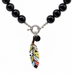 Retro Pop Necklace with Black Beads & Plexi Feather Pendant
