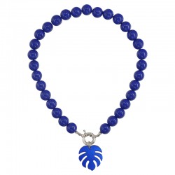 Retro Pop Necklace with Blue Beads & Plexi Leaf Pendant