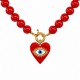 Retro Pop Necklace with Red Beads & Plexi Heart Pendant