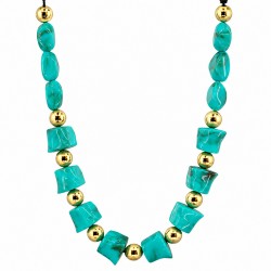 Collier avec perles CCB irrégulières en acrylique turquoise et or