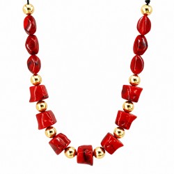 Collana con Perline Irregolari in Acrilico Rosso e Oro CCB