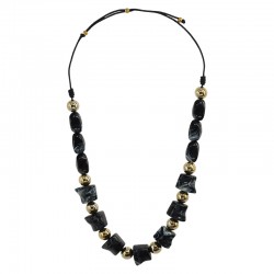 Collana con Perline Irregolari in Acrilico Nero e Oro CCB