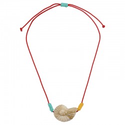 Collana Estiva con Conchiglia in Acrilico Ecrù su Cordoncino Rosso