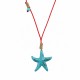 Collier d'été avec Étoile de Mer en Acrylique Turquoise sur Cordon Rouge