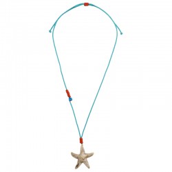 Collier d'été avec Étoile de Mer en Acrylique Écru sur Cordon Turquoise