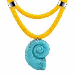 Double Necklace with Yellow Cord & Turquoise Shell