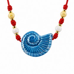 Summer Necklace with Blue Ceramic Shell & Beads