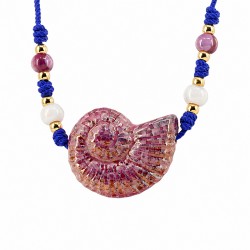 Collier d'Été avec Coquillage en Céramique Rose et Perles