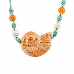 Summer Necklace with Orange Ceramic Shell & Beads