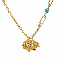 Collier avec Œil Maléfique et Connecteur en Émail Turquoise