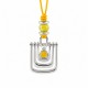Necklace with Linear Metal Pendant & Yellow Bead