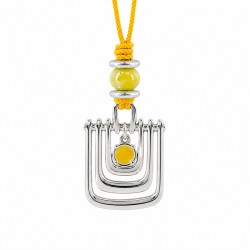 Collier avec Pendentif Métallique Linéaire et Perle Jaune