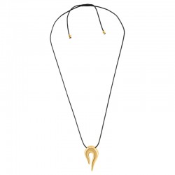 Collar con colgante curvo de oro y cordón negro