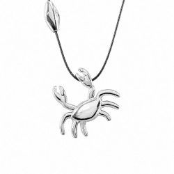 Necklace with Silver Metal Crab Pendant on Black Cord