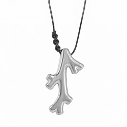 Necklace with Silver Metal Coral & DNA Braid on Black Cord