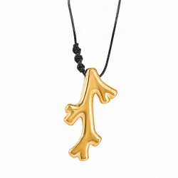 Collana con Corallo in Metallo Dorato e Treccia DNA su Cordino Nero