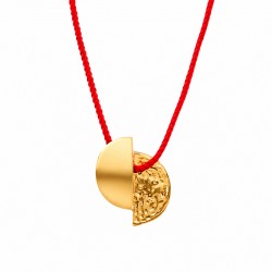 Necklace with Hammered Metal Semicircles on Red Cord