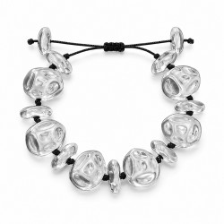 Silver Bracelet with Metal Elements on Black Cord
