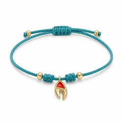 Bracciale con Dente Smalciato Rosso su Cordoncino Petrolio