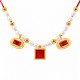 Necklace with Pearls, Red Geometric Crystals & Beads