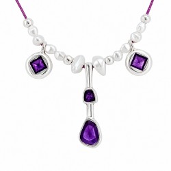 Collana con Perle, Cristalli Geometrici Viola e Perline