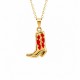Collar de oro con colgante de bota vaquera esmaltada en rojo