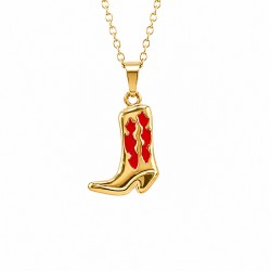 Collier en Or avec Pendentif Bottes de Cowboy en Émail Rouge