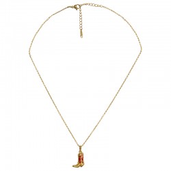 Gold Necklace with Red Enamel Cowboy Boot Pendant