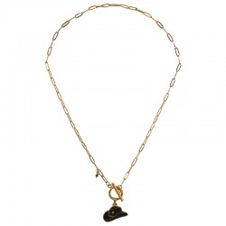 Collar de Oro con Sombrero de Vaquero Esmaltado en Negro y Cierre en T