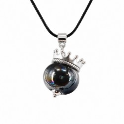 Necklace with Black Ceramic Bead & Silver Metal Crown