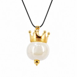 Necklace with White Ceramic Bead & Gold Metal Crown