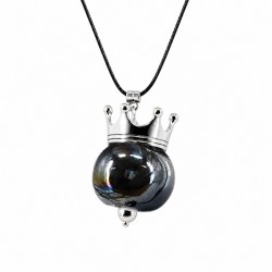 Necklace with Black Ceramic Bead & Silver Crown