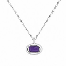 Collier avec Pendentif Ovale en Émail Violet et Chaîne Délicate