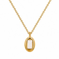 Collar Con Colgante Ovalado Vertical Esmaltado En Marfil Y Cadena