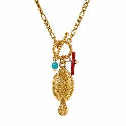 Necklace with Gold Metal Fish Pendant & T-Bar Clasp